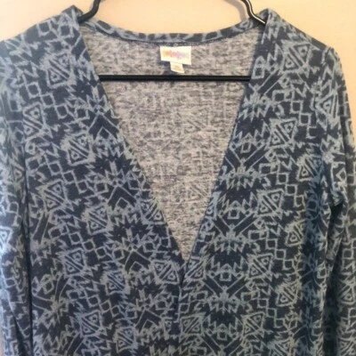 Lularoe Women Long Open Cardigan Gray Teal… - Image 1 of 4