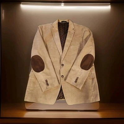 Chaps Tan Corderoy Blazer Jacket Elbow Patches Sport Coat Academic Fall Autumn - Image 1 of 4