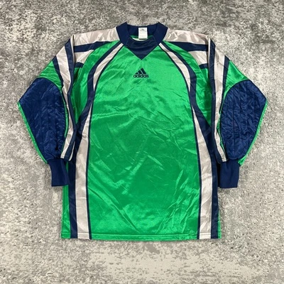 VTG Adidas Soccer Jersey Shirt Mens Small Green Blue Goal Keeper Elbow Pads Y2K - Image 1 of 4