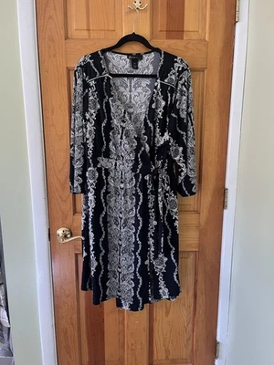 Vestido Lane Bryant para mujer 18/20 negro blanco barroco vestido envolvente favorecedor Foto 1 de 4