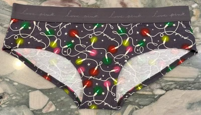 NUEVO Victoria Secret ROSA Algodón Logo Hipster Panty - Carbón Luces Vacacionales XXL Foto 1 de 2