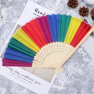 3 Pcs Foldable Handheld Fans Colorful Bamboo Handle For Parties - Picture 1 of 12