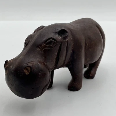 复古河马雕刻 Burr 木原手工雕像野生动物 7 — 第 1/4 张图片