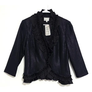 Giacca blazer Alberto Makali glitterata iridescente con volant manica lunga blu 12 NUOVO - Foto 1 di 13