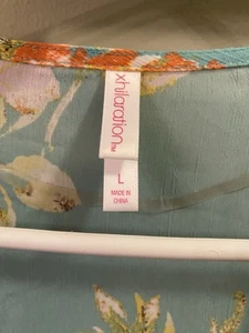 Xhilaration Cover Up Ruffle Sleeve Boho Top Open Sheer Green Floral Large Spring - Picture 1 of 4