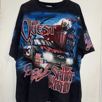 复古 90 年代 Dale Earnhardt The Quest Nascar 全印花 T 恤尺寸 X-大号 — 第 1/4 张图片