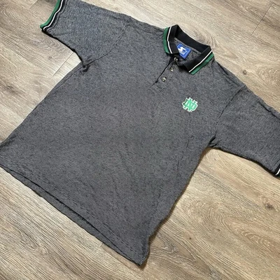 Vintage UND Fighting Sioux Mens Size M Starter Polo Shirt Green Gray Striped GUC - Image 1 of 4