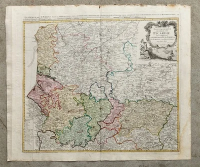 Mapa antiguo de Picardía Francia 1746 Pas-de-Calais de Homann Foto 1 de 4