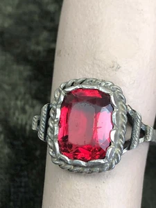 Antiker Ring Silber roter Schmuck Stein um 1900 Größe 16 - Picture 1 of 7