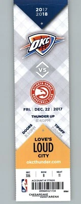 Atlanta Hawks vs Oklahoma City Thunder 12/22/2017 Full Ticket  - Image 1 of 2