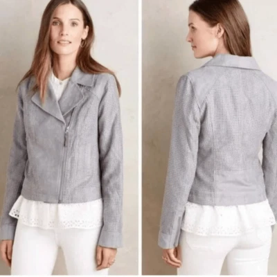 Anthropologie hei hei womens Sz M gray faux suede moto jacket - Image 1 of 4