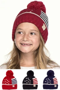 C.C Kids Children Girl Boy USA American Flag Knit Beanie Hat Skull Cap 2-6yr - Picture 1 of 6