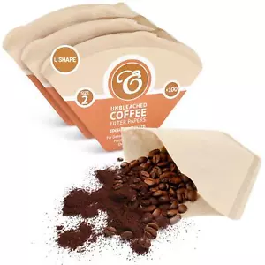300 Size 2 / 2K Coffee Filter Paper Cones, Unbleached Brown Replacement - Picture 1 of 5