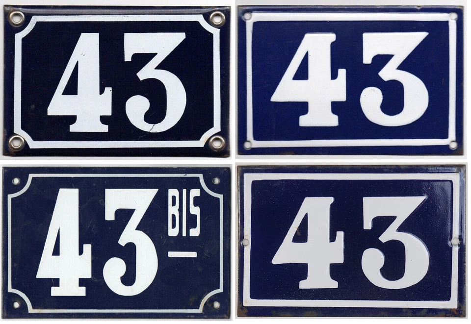 Antiga casa francesa azul número 43 porta portão parede cerca placa placa placa - Imagem 1 de 1