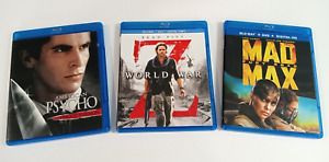 Lot of 3 Blu-Ray DVD  World War Z, Mad Max Fury Road, American Psycho
