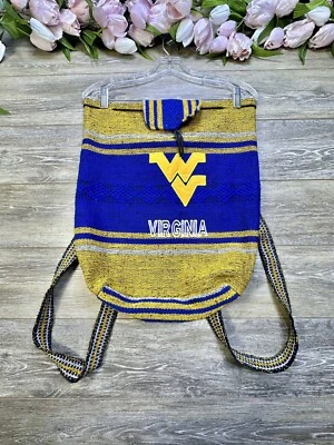 West Virginia University Knit Drawstring Rucksack Backpack Tote Blue Yellow - Image 1 of 4