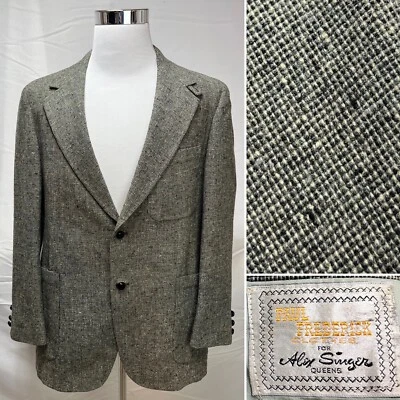 Men's Vintage Paul Frederick Tweed Black White 2-Button 40R Blazer Jacket Coat - Image 1 of 4