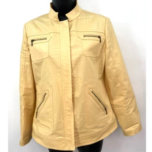 Chico's Jacket Reptile Print Yellow Zip Pockets Stretch Long Sleeve Size 1 M/8 - Picture 1 of 6