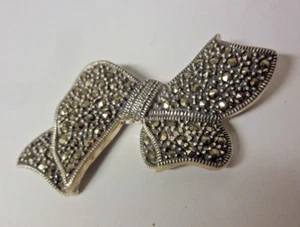 Vintage Fine Sterling Silver 925 Marcasite Bow Pin Brooch - Picture 1 of 8