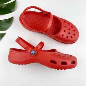 Crocs Mary Jane Clogs Red Movable Straps Comfort Slip On Women’s 8
