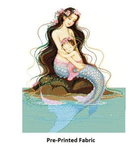 Mermaid & Child 14CT Aida Pre Printed Cross Stitch Kit Size 43 x 50cm - Picture 1 of 3
