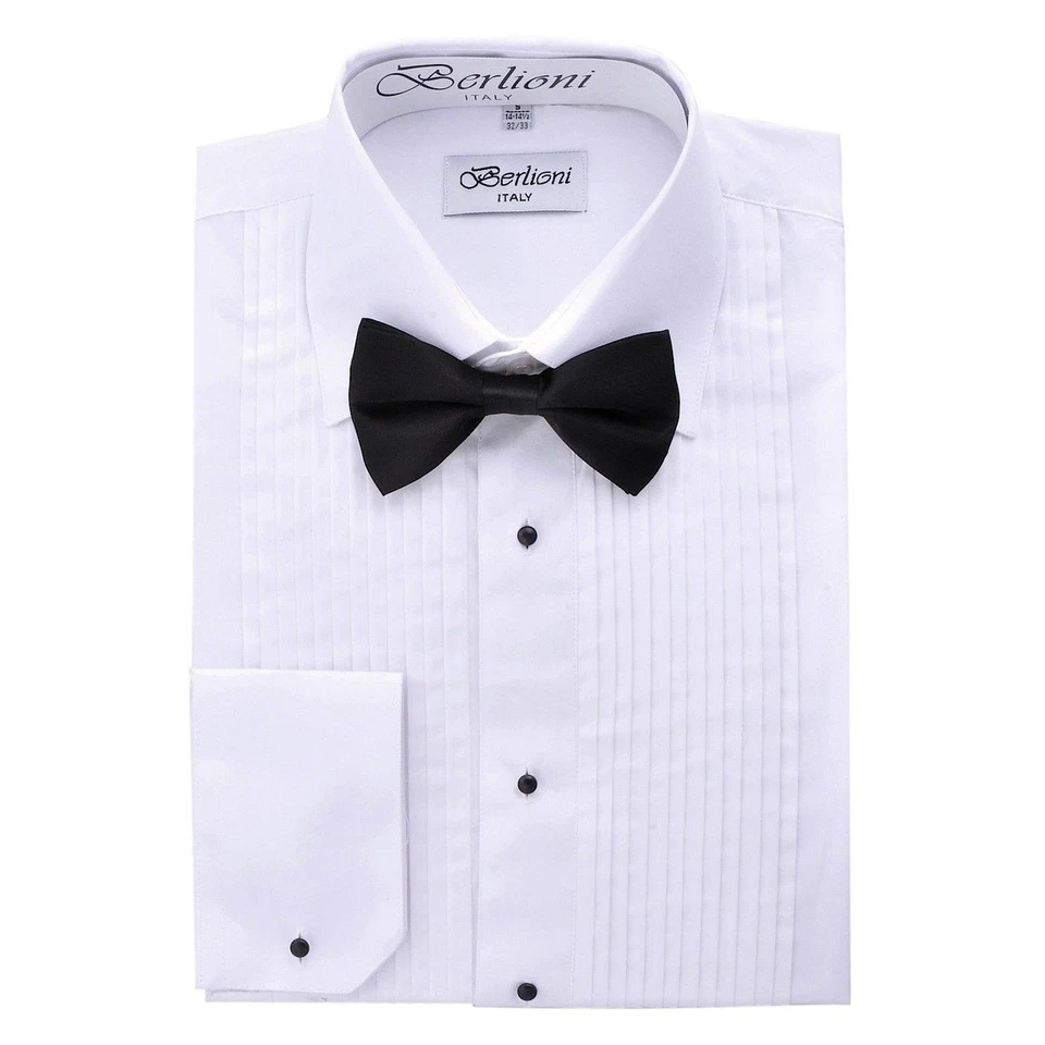 Berlioni Men's Long Sleeve Tuxedo Laydown Collar W/ Bow-tie Dress Shirt White - Image 1 of 1