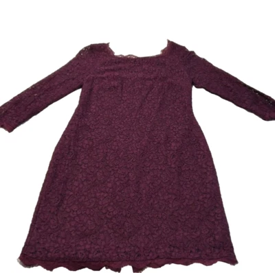 Vestido Adrianna Papell Púrpura Talla 8 Floral Encaje Superpuesto LS Funda Cóctel Evento Foto 1 de 4