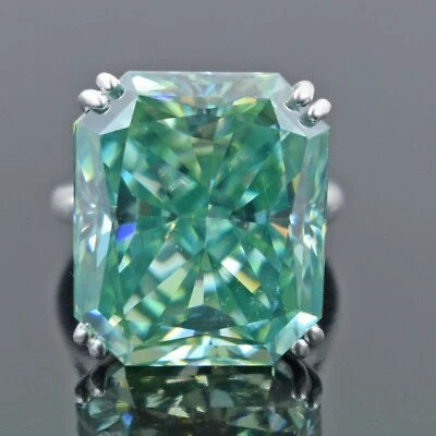 Кольцо из стерлингового серебра 925 пробы с сертифицированным натуральным голубым бриллиантом 15 карат VS1 сияющей огранки - Изображение 1 из 4