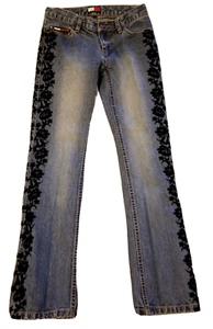Pantalones de mezclilla para mujer Tommy Hilfiger, talla 1, negros, a rayas laterales flocadas - Imagen 1 de 5