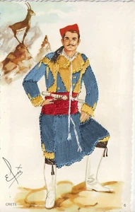 Postal GRECIA: Hombre griego en traje tradicional, bordado, vintage - Imagen 1 de 2