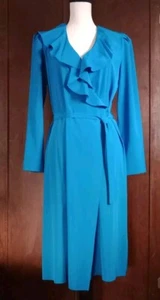 Abito donna vintage MED manica lunga blu royal avvolgente con cintura, BILLY JACK PER LEI - Foto 1 di 10