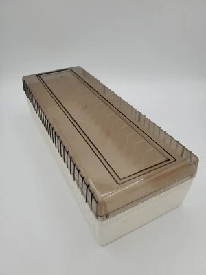 Vintage Audio Cassette Tape Storage Case (15) Slot Holder Tan Smoked Lid Wall - Image 1 of 4