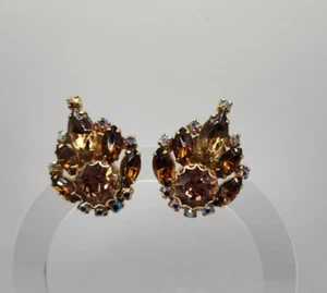 Vintage Topas Glas Aurora Borealis Strass Clip-on Ohrringe - Bild 1 von 15