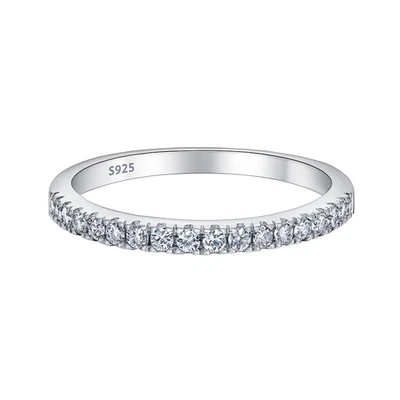 2mm Ladies 925 Sterling Silver Ring Eternity Bridal CZ Stones Engagement Band - Image 1 of 4