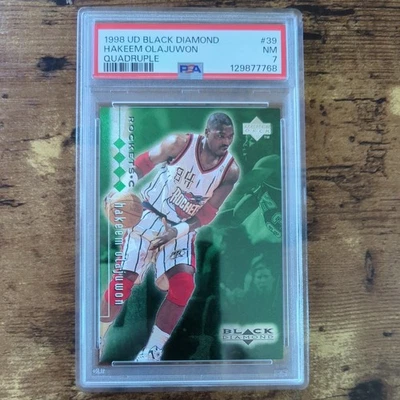 UD 1998 diamante negro cuádruple #39 Hakeem Olajuwon 095/150 PSA 7 Foto 1 de 2