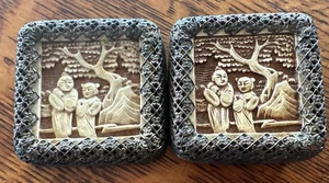 H Pomerantz NY cornice in ottone cinese ornata con figure in osso intagliato fibbie cintura - Foto 1 di 13