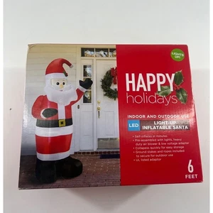 Happy Holidays 6ft Inflatable Light Up Santa LED Indoor Outdoor Christmas New - Picture 1 of 5