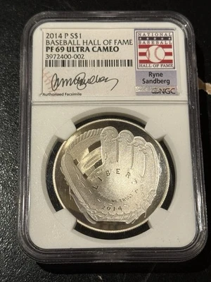 2014-P $1 Baseball Hall of Fame Silver Proof Dollar NGC PF70UC Early Releases - Image 1 of 4