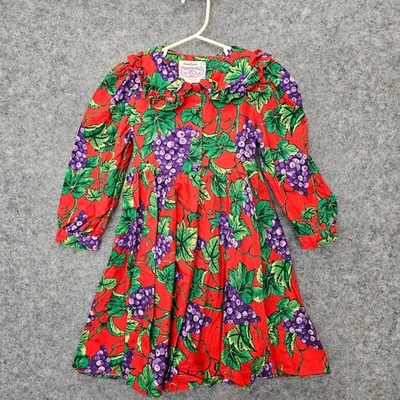 Vintage 80s PLUM PUDDING Dress Girls 4T Red Grape Holiday Cottage NEIMAN MARCUS - Image 1 of 4