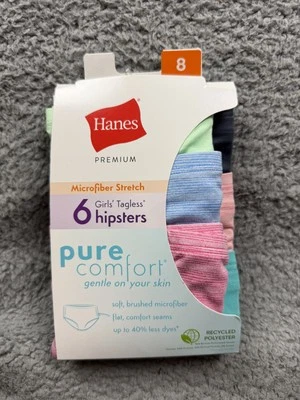 Paquete múltiple de ropa interior elástica de microfibra Hanes Pure Comfort Hipsters para niñas talla 8 Foto 1 de 4