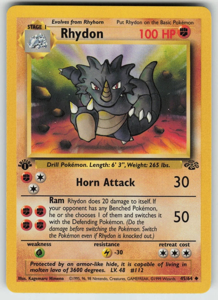 Pokemon 1st Edition Rhydon Uncommon  Jungle 45/64 NM - Image 1 of 2