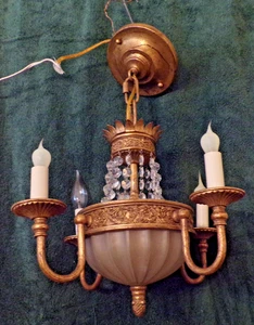 KLEINER VERZIERTER 4-ARMIGER KRONLEUCHTER IM VINTAGE STIL - FUNKTIONIERT - Bild 1 von 10