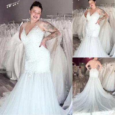Plus Size White Wedding Dresses Beach Boho V Neck Ivory Sleeveless Bridal Gowns - Image 1 of 4