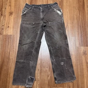 Vintage Carhartt Double Knee Pants B136 DKB Dark Brown 34x29 Distressed Faded - Picture 1 of 9