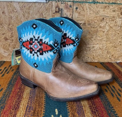 Roper Boots Women’s Beaded Aztec Size 7 Turquoise Beads Western NEW WITH TAGS - Image 1 of 4
