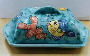 Vietri Pottery - Butterdish With Fish .made/painted by hand in Italy - Imagen 1 de 7