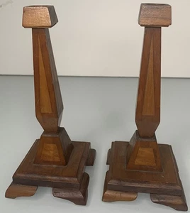 Juego de 2 candelabros antiguos de madera hechos a mano de 8,5" - Imagen 1 de 7
