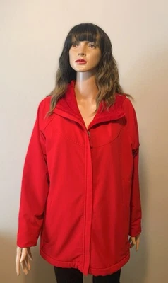Chaqueta para mujer Kirkland roja con capucha forrada de franela difusa talla L Foto 1 de 4