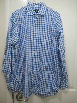 Gitman Bros spread-collar cotton poplin shirt in blue & white check size XL EUC! - Image 1 of 4