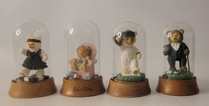 Set Of 4 Raikes Teddy Bears Tyrone Casey Applause In Glass Dome Displays 3” Tall - Picture 1 of 11